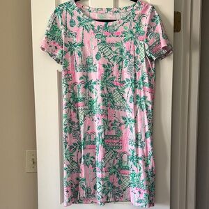 Lilly Pulitzer Pink Tee Dress with Green Tropical Print